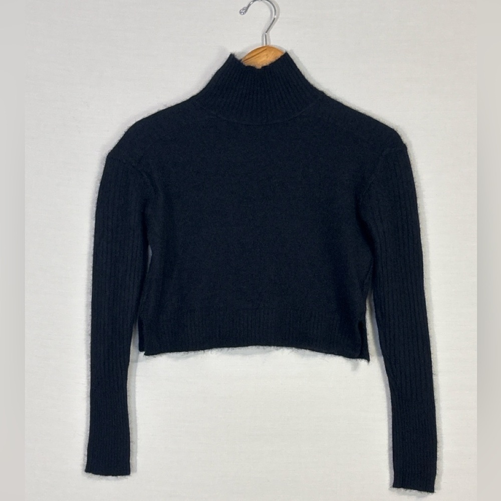Free People Black Cashmere Cropped Turtleneck Sweater XS Minimalist Luxe